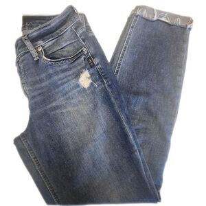 Silver Jeans. Distressed Boyfriend, Raw Hems, Mid Rise, Size 28